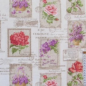 Loneta látka květy v rámečku šíře 140 cm