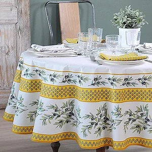 Stof ubrus kulatý ⌀ 180 cm s bordurou oliva žlutý