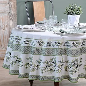 Stof ubrus kulatý s bordurou ⌀ 180 cm s olivami zelený