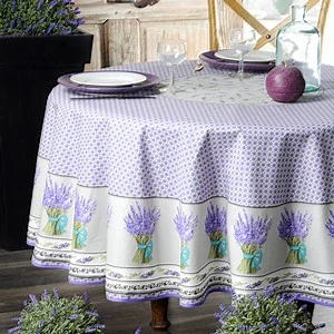 Stof ubrus kulatý ⌀ 180 cm s bordurou s levandulemi