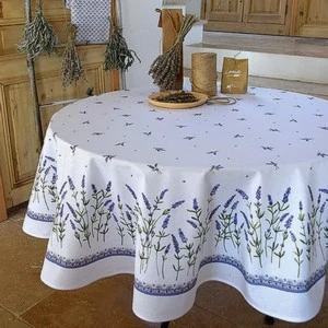 Stof ubrus kulatý ⌀ 180 cm s levandulovou bordurou