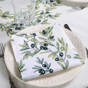 Stof ubrus kulatý s bordurou ⌀ 180 cm s olivami šedá